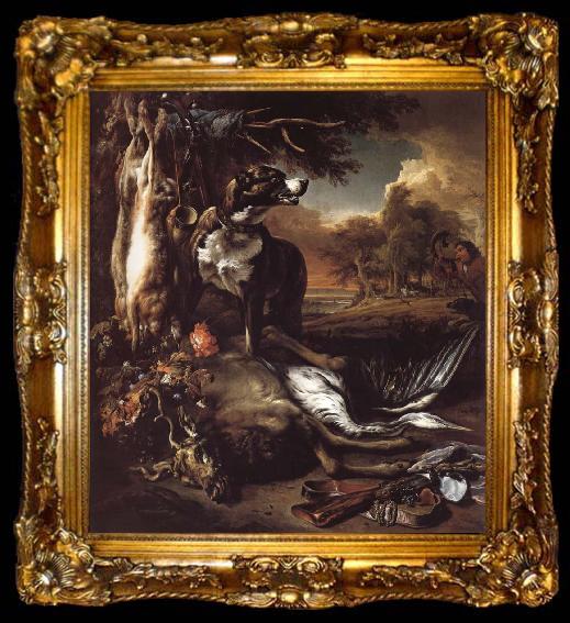 framed  Jan Weenix A Deerhound with Dead Game and Implements of the Chase, ta009-2